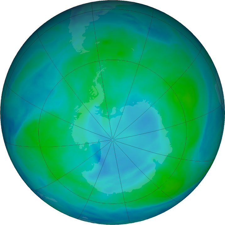 Antarctic ozone map for 24 January 2022